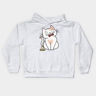 Funny White Cat steps on a dirty diaper Kids Hoodie